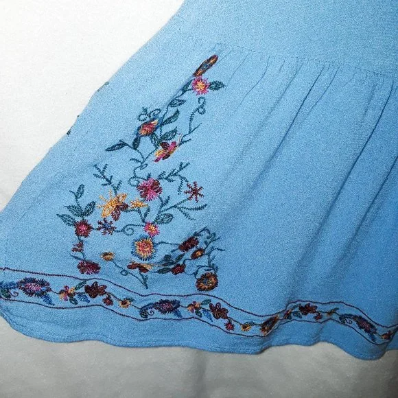 Vintage 90's Umgee Blue Floral Embroidered Flowy Peplum Sleeveless Crop Top M - Picture 5 of 13